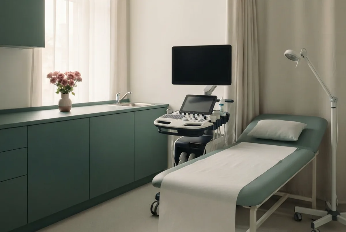 Günekoloogia läbivaatusruum Stigma Erakliinikus – ultraheliaparaat ja läbivaatuskušett